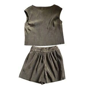 NWT Crescent Brown Ribbed Velour Two Piece Lounge Set Crop Top & Shorts